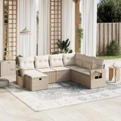 Salon de jardin avec coussins 7 pcs beige résine tressée