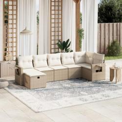 Salon de jardin avec coussins 7 pcs beige résine tressée