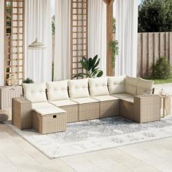 Salon de jardin avec coussins 7 pcs beige résine tressée