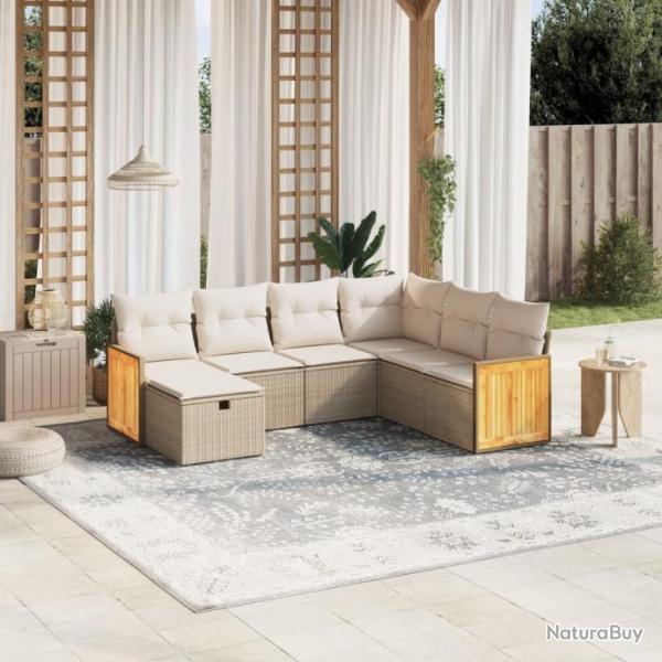 Salon de jardin avec coussins 7 pcs beige rsine tresse