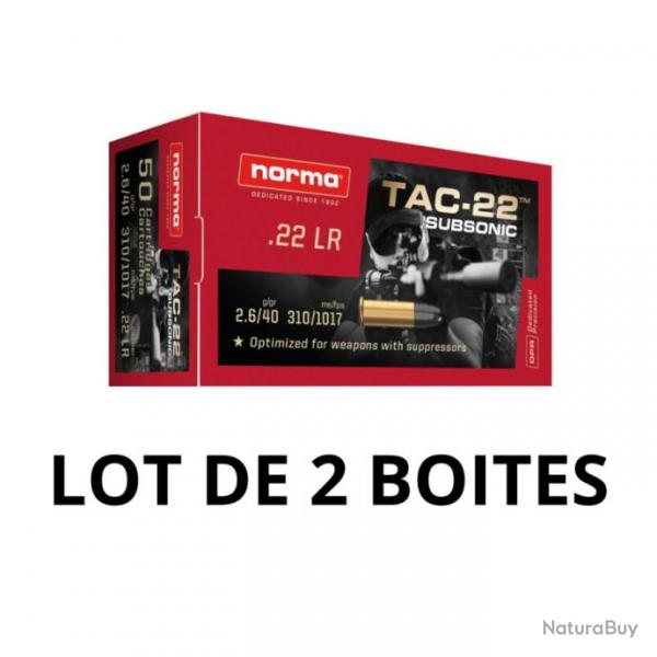 CART NORMA 22LR 2.6G/40GR TAC-22 SUBSONIC PLOMB HP 2 BOITES de 50