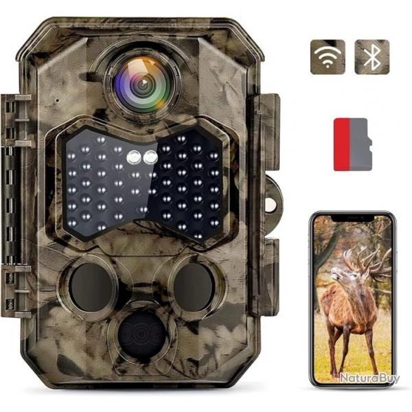 Camra de Chasse WiFi Bluetooth 4K 48MP Infrarouge Invisible Vision Nocturne 25m