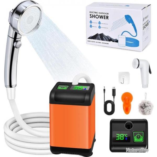 Kit Douche de Camping Portable 6000mAh Pompe Rechargeable Temprature et Pression d'eau Rglable