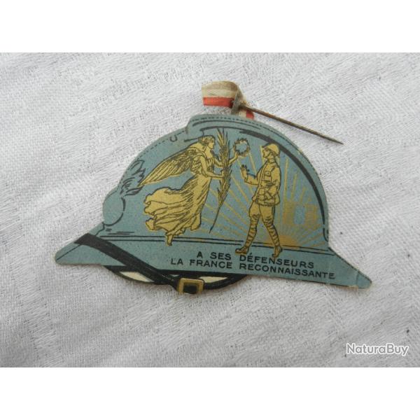 Insigne de journe carton casque "reconnaissance aux poilus" 1919