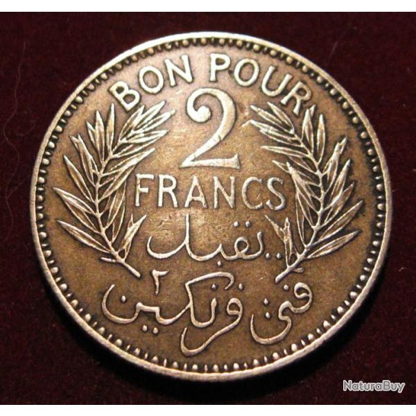 TUNISIE  piece de "BON POUR 2 FRANCS" 1941 TTB diametre 27 mm