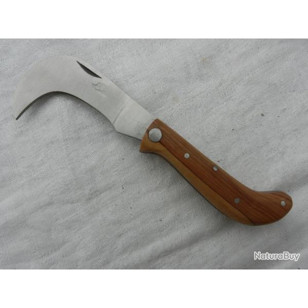 couteau serpette hrisson 15 cm manche bois teck