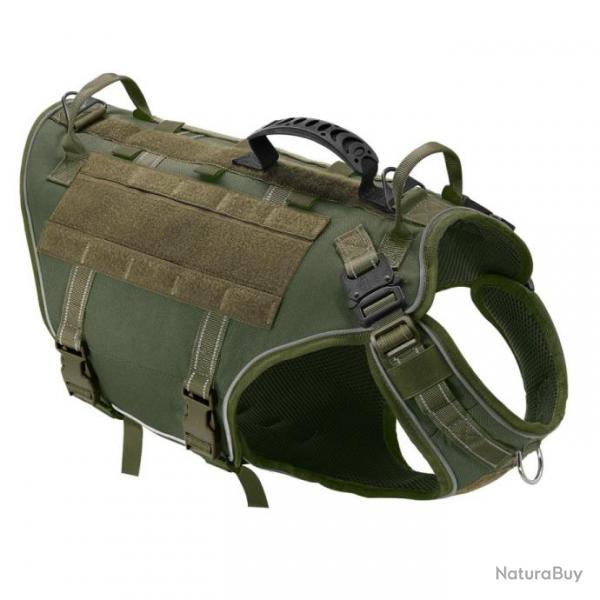 Harnais Tactique Militaire pour Chien Entranement Chasse Rglable pour Moyens et Grands Vert