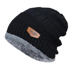 Bonnet d'Hiver en Laine Épaisse pour Homme et Femme - Bonnet Tricoté Chaud Noir Taille Unique