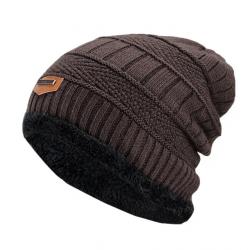 Bonnet d'Hiver en Laine Épaisse pour Homme et Femme - Bonnet Tricoté Chaud Marron Taille Unique