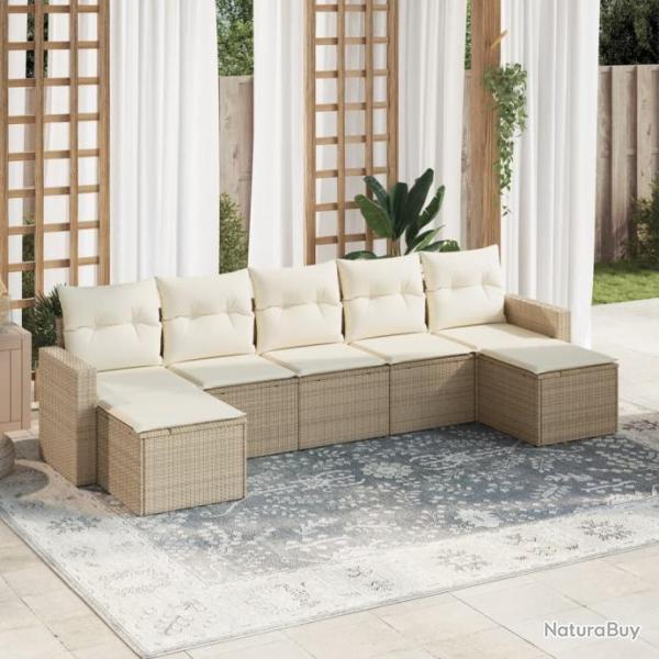 Salon de jardin avec coussins 7 pcs beige rsine tresse