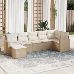 Salon de jardin avec coussins 7 pcs beige résine tressée