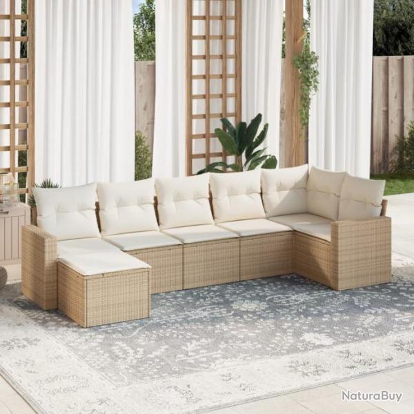 Salon de jardin avec coussins 7 pcs beige rsine tresse