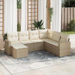 Salon de jardin avec coussins 7 pcs beige résine tressée