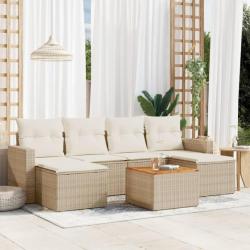 Salon de jardin avec coussins 7 pcs beige résine tressée