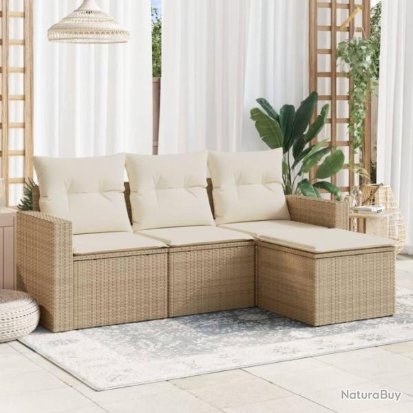 Salon de jardin avec coussins 4 pcs beige rsine tresse