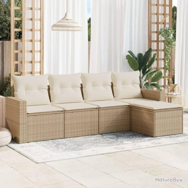 Salon de jardin avec coussins 5 pcs beige rsine tresse