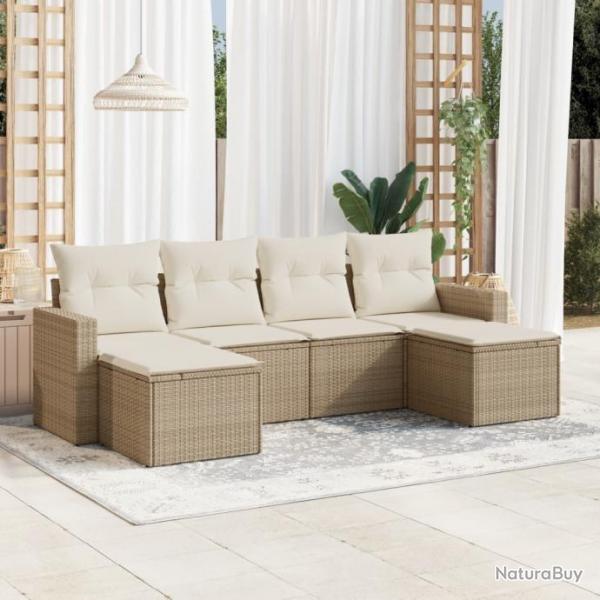 Salon de jardin avec coussins 6 pcs beige rsine tresse