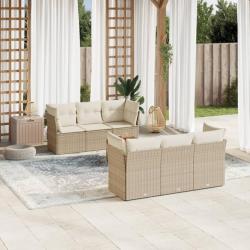 Salon de jardin avec coussins 7 pcs beige résine tressée