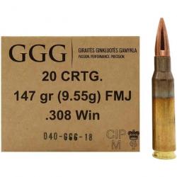 BOITE DE 20 CARTOUCHES GGG CAL.308WIN FMJ 147GR