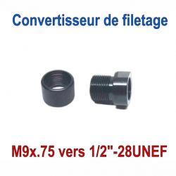 Convertisseur de filetage court M9x.75 vers 1/2"-28UNEF