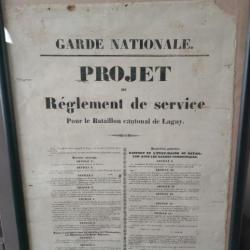 Affiche de la Garde Nationale pour le bataillon cantonal de Lagny 1838