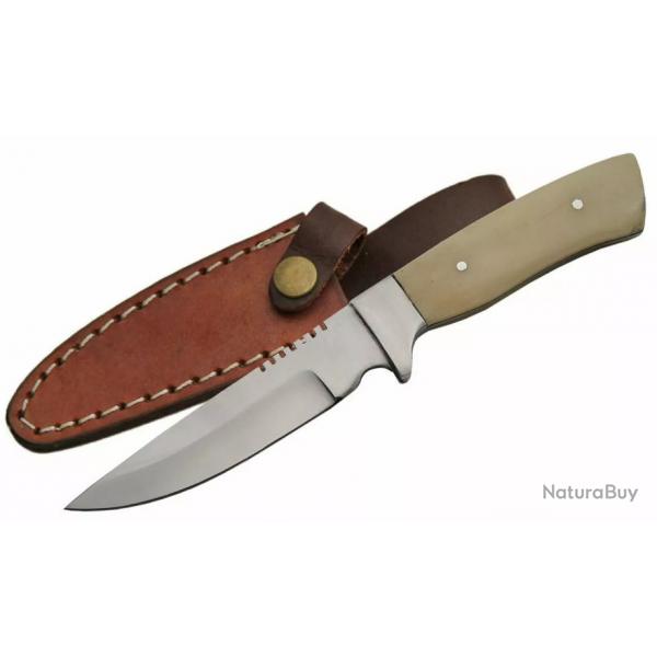 PA3369 Couteau Rite Edge Skinner Manche OS Lame Acier Inox Etui Cuir