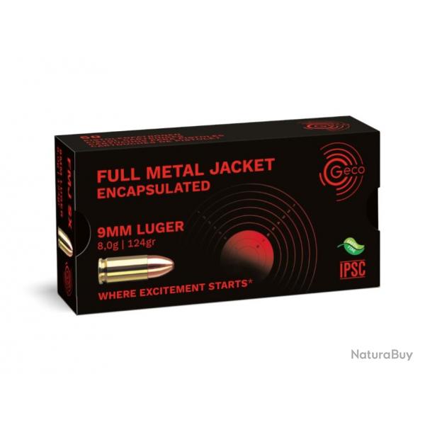 GECO 9mm LUGER Capseled Full Metal Jacket SINTOX 8,0g/124gr - boite 50