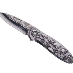 COUTEAU PLIANT HERBERTZ 11.5 CM DECOR TETE DE MORT TOUT INOX