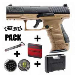 PACK PISTOLET WALTHER PPQ TAN T4E CAL.43 + BILLES CAOUTCHOUC ET POIVRE