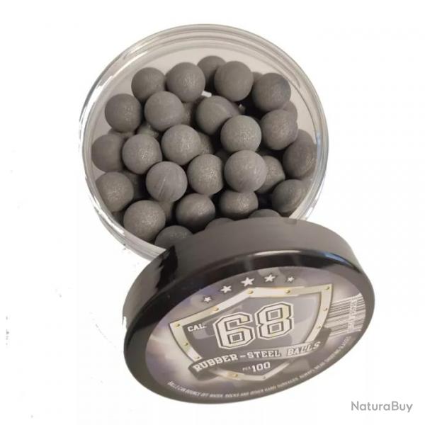 BOITE 100 BILLES CAOUTCHOUC DUR ET METAL Cal.68 - 6.71 Gr