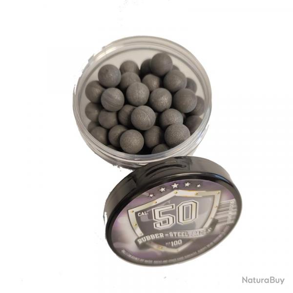 BOITE 100 BILLES CAOUTCHOUC DUR ET METAL Cal.50 - 2.66 Gr