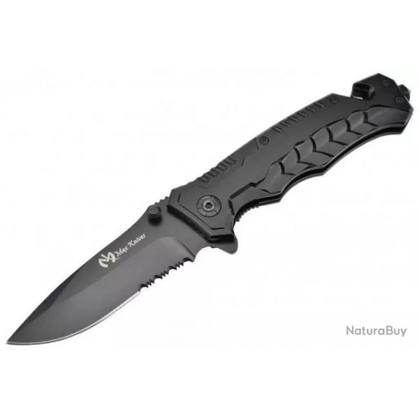 COUTEAU MAX KNIVES PLIANT NOIR LAME SEMI-DENTELEE