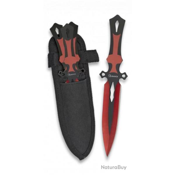 JEU DE 3 COUTEAUX A LANCER NOIR ET ROUGE + ETUI