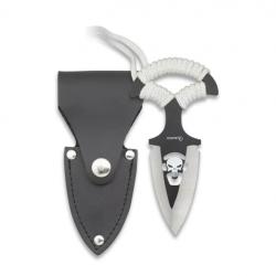 COUTEAU TACTIQUE TETE DE MORT LAME 8.8CM + ETUI