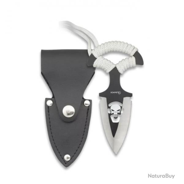 COUTEAU TACTIQUE TETE DE MORT LAME 8.8CM + ETUI