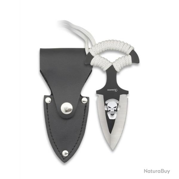 COUTEAU TACTIQUE TETE DE MORT LAME 8.8CM + ETUI