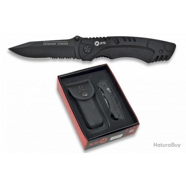 COUTEAU PLIANT TACTIQUE K25 NOIR LAME 8.2CM
