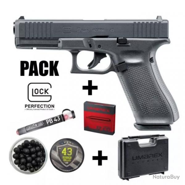 PACK PISTOLET GLOCK 17 T4E NOIR CAL 0.43 + BILLES CAOUTCHOUC ET POIVRE