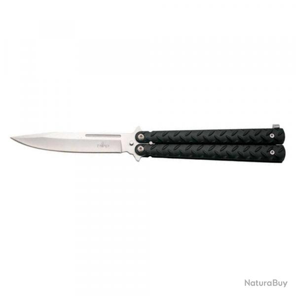 COUTEAU PAPILLON THIRD MOTIF NOIR ALU LAME 13CM INOX SATINE