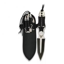 JEU DE 3 COUTEAUX A LANCER ENCORDES TETE DE MORT + ETUI