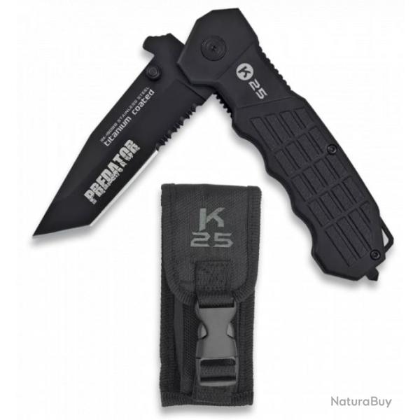 COUTEAU PLIANT TACTIQUE K25 PREDATOR NOIR LAME 9.5CM