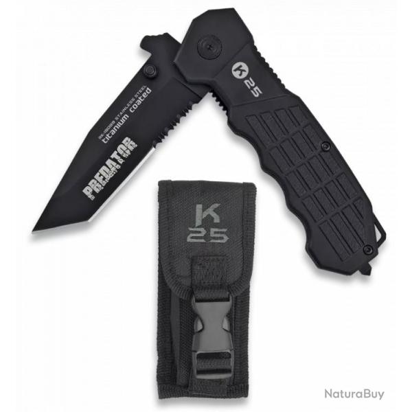 COUTEAU PLIANT TACTIQUE K25 PREDATOR NOIR LAME 9.5CM