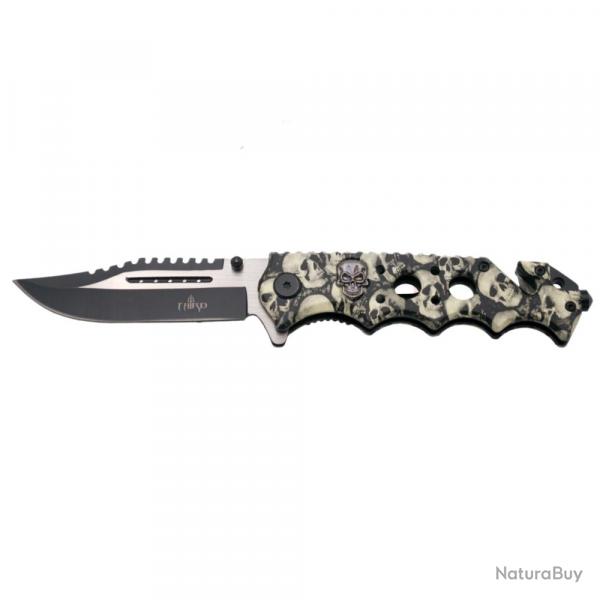 COUTEAU PLIANT TACTIQUE THIRD MOTIF GRIS TETE DE MORT