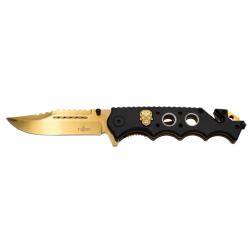 COUTEAU PLIANT TACTIQUE THIRD MOTIF DORE TETE DE MORT