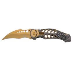 COUTEAU PLIANT THIRD MOTIF SQUELETTE DORE TETE DE MORT