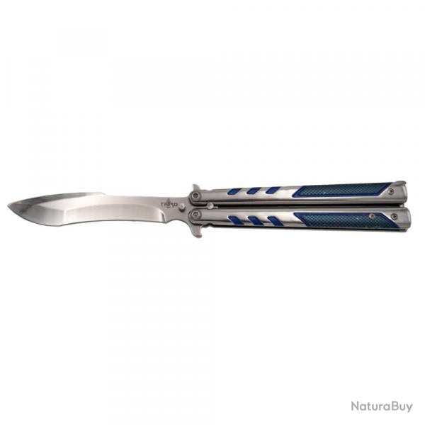 COUTEAU PAPILLON THIRD MOTIF 3D CARBONE BLEU LAME 11CM