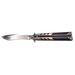 COUTEAU PAPILLON THIRD MOTIF 3D CARBONE BLEU ET ROUGE LAME 11CM