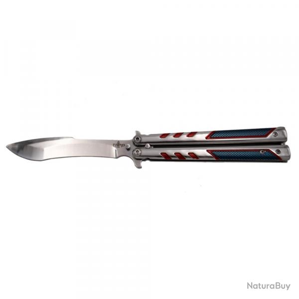 COUTEAU PAPILLON THIRD MOTIF 3D CARBONE BLEU ET ROUGE LAME 11CM