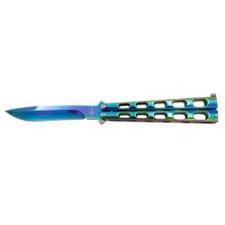 COUTEAU PAPILLON THIRD MOTIF BLUE RAINBOW LAME 11CM