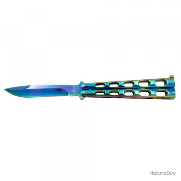 COUTEAU PAPILLON THIRD MOTIF BLUE RAINBOW LAME 11CM